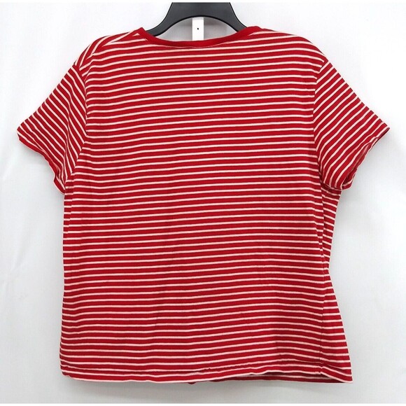 CHIC Shirt Womens Size XL Red White Striped Short Sleeve Pullover Top Preppy - Picture 2 of 5